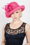 Dressy hat Curved Brim Rose Flax Fabric Hat Church Hat