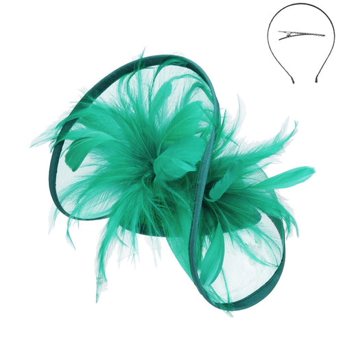 Mesh Netting w/feather Fascinator Dual Function As Clip and Headband Hat
