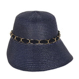 Paper Braid Sun Hat with Sheer Bow Chain Link Details