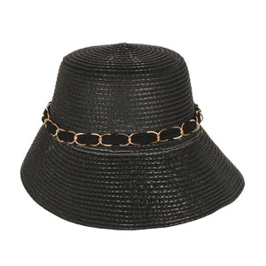 Paper Braid Sun Hat with Sheer Bow Chain Link Details