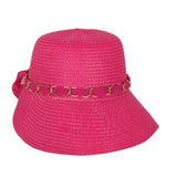 Paper Braid Sun Hat with Sheer Bow Chain Link Details