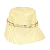 Paper Braid Sun Hat with Sheer Bow Chain Link Details