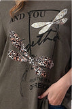 Long Sleeved Top with Sequins and Animal Print