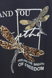 Long Sleeved Top with Sequins and Animal Print
