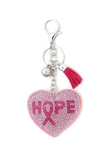 Load image into Gallery viewer, Hope Ribbon Heart Puffy Bling Keychain Pink