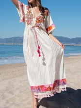 Load image into Gallery viewer, Gold Stripe Maxi Dress With Beaded Sequin Floral Dress