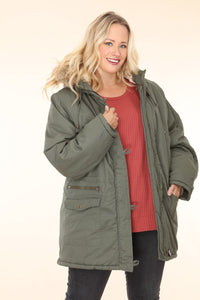 plus size heavy padded hoodie jacket with sherpa lined back