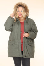 Load image into Gallery viewer, plus size heavy padded hoodie jacket with sherpa lined back