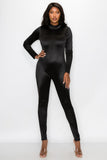 Mock Neck Long Sleeve Bodycon Zipper Jumpsuit