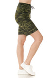 Camo print jogger shorts with functional drawstring waistband