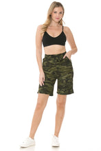 Load image into Gallery viewer, Camo print jogger shorts with functional drawstring waistband