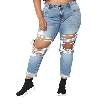 Distressed High Rise Boyfriend Jeans - Light Wash