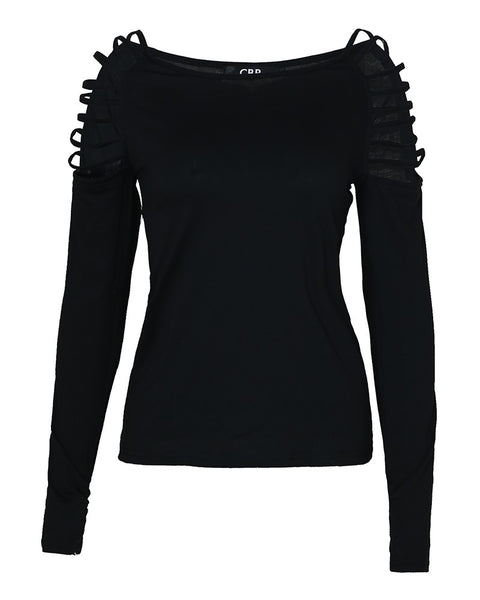 Cut Out Long Sleeve Casual T-shirt women