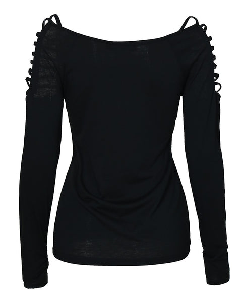 Cut Out Long Sleeve Casual T-shirt women