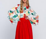 Long Ruffle Sleeves Floral Blouse