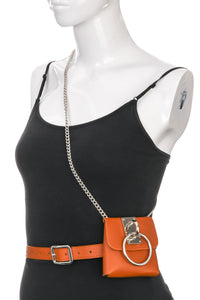 Faux Leather Chain Square Fashion Belt Bag