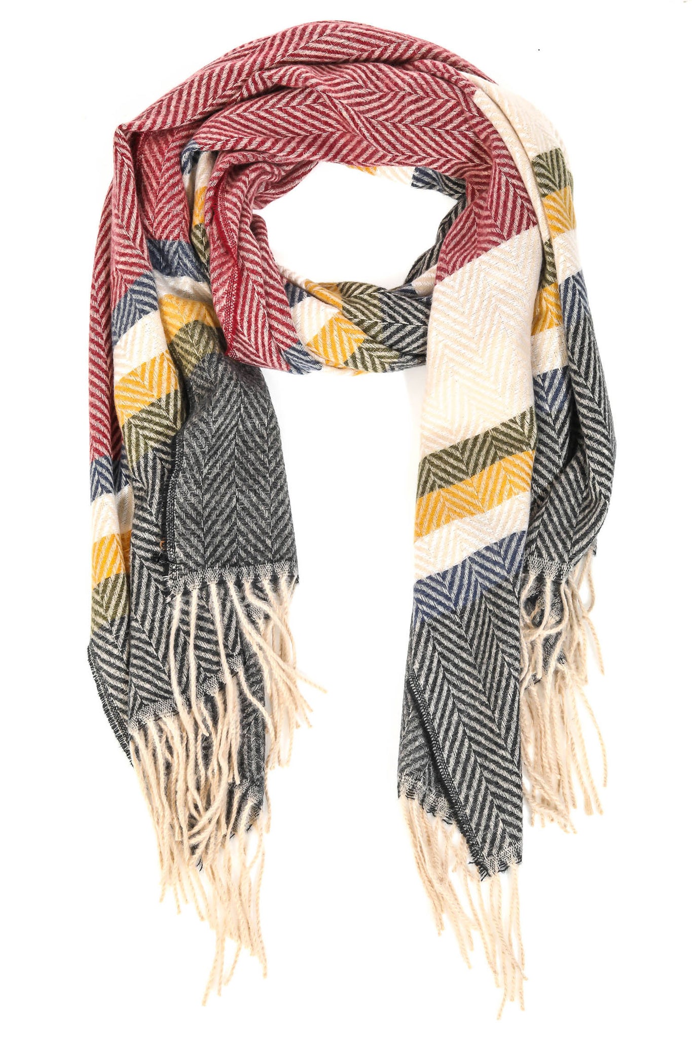 Multi Herringbone Stripe Pattern Oblong Scarf