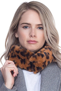Infinity Leopard faux fur neck warmer with magnetic closure scarf