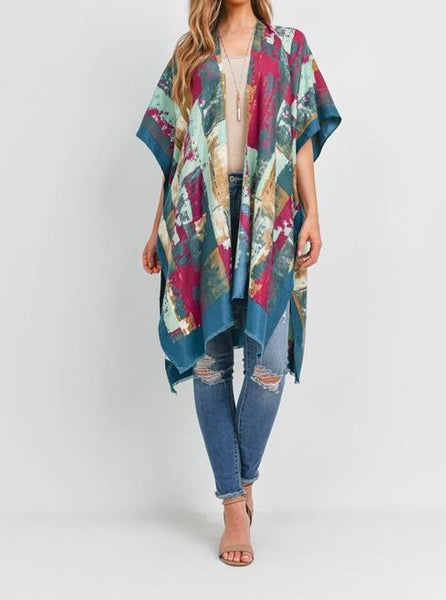 Women Abstract Print Shawl - Teal