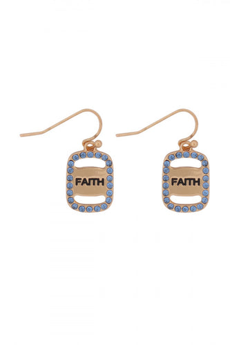 Faith Etched Drop Earrings - Blue
