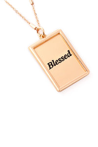 Blessed Etched Brass Box Pendant Necklace - Matte Gold Women