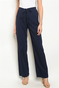 Navy Cotton Pants High fitted waist wide leg pants