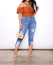 Load image into Gallery viewer, Solid Denim Distressed bell bottom Light JEAN bell bottom distressed