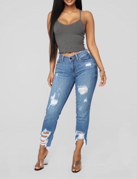 Solid Denim Distressed bell bottom Light JEAN bell bottom distressed