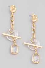 Load image into Gallery viewer, Ornate Circle Crystal Chain Dangle Earrings - Gold