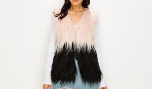 Two tone pink and black faux fur vest