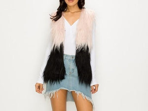 Two tone pink and black faux fur vest