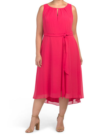 Plus Ruched Neck Dress With Hi-lo Skirt