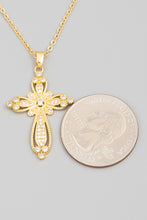 Load image into Gallery viewer, 14K gold plated Pave Floral Cross Pendant Necklace Women
