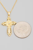 14K gold plated Pave Floral Cross Pendant Necklace Women