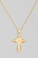 Load image into Gallery viewer, 14K gold plated Pave Floral Cross Pendant Necklace Women