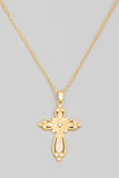 14K gold plated Pave Floral Cross Pendant Necklace Women