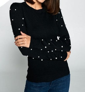 Long Sleeve Knit Sweater with Pearls Embellishments