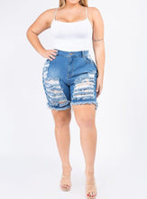 Load image into Gallery viewer, plus size distressed denim shorts
