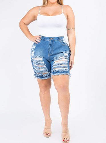 Women plus size distressed denim shorts