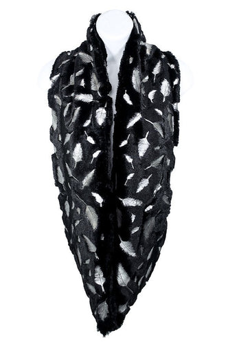 Feather Print Faux Fur Infinity Scarf
