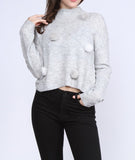 Light sweater with fur ball accent- Women
