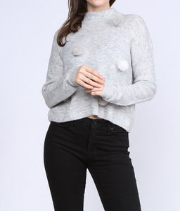 Light sweater with fur ball accent- Women