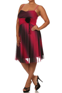 Plus size glitter embellished ombre print adjustable spaghetti strap relaxed fit a-line midi length dress