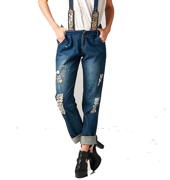 Boyfriend Jeans with Leopard Design - Women