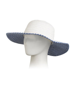 Straw floppy hat with gingham pattern