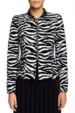 Load image into Gallery viewer, Stripped Zebra Jacket Short Mandarin Collar Vegan leather Jacket