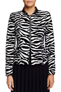Stripped Zebra Jacket Short Mandarin Collar Vegan leather Jacket