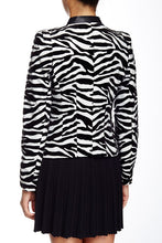 Load image into Gallery viewer, Stripped Zebra Jacket Short Mandarin Collar Vegan leather Jacket