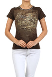 Solid knit tee with a rhinestone
