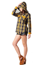 Load image into Gallery viewer, Yellow Plaid Tee With Hood Women